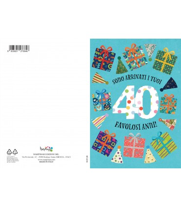 Biglietto Marpimar COMPLEANNO 40 ANNI METAL CON RILIEVO CONF. 6 PZ.