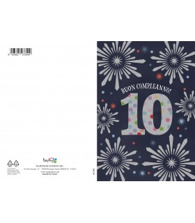 Biglietto Marpimar COMPLEANNO 10 ANNI METAL CON RILIEVO CONF. 6 PZ.