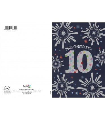 Biglietto Marpimar COMPLEANNO 10 ANNI METAL CON RILIEVO CONF. 6 PZ.