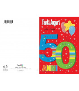 Biglietto Marpimar COMPLEANNO 50 ANNI METAL CON RILIEVO CONF. 6 PZ.