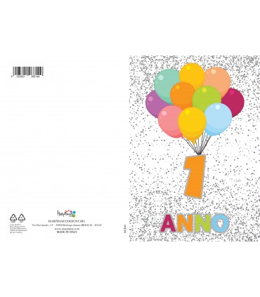 Biglietto Marpimar COMPLEANNO 1 ANNO CON FOIL OLOGRAFICO CONF. 6 PZ.