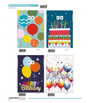 Biglietto Marpimar COMPLEANNO CON DOPPIA ROTELLA E FOIL ORO CONF. 24 PZ. ASSORTITI