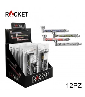 Pipette ROCKET in METALLO H.11CM CON BRACIERE E RETINE DI RICAMBIO Expo da 12 pz. COLORI ASSORTITI