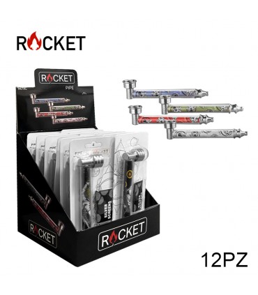 Pipette ROCKET in METALLO H.11CM CON BRACIERE E RETINE DI RICAMBIO Expo da 12 pz. COLORI ASSORTITI