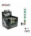 Pipette ROCKET COSMOSLEAF H.9.CM IN VETRO CON BRACIERE IN METALLO Expo da 15 pz. COLORI ASSORTITI