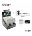 Pipette ROCKET IN VETRO H.9.5CM CON BRACIERE IN METALLO E RETINE DI RICAMBIO CON GRINDER DA 3CM Expo da 12 pz.