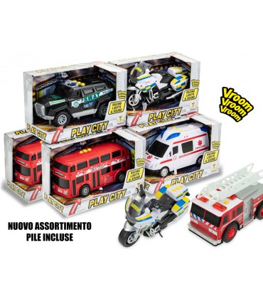 PLAY CITY- VEICOLI IN AZIONE CON SUONI 6 MDL ASSORTITI PILE INCLUSE TEOREMA GIOCHI