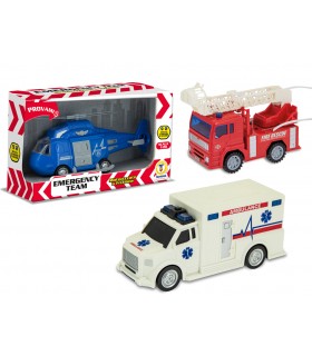 MEZZI EMERGENCY TEAM A FRIZIONE 3 MDL LUCI E SUONI SCALA 1:20 TEOREMA GIOCHI