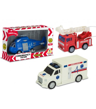 MEZZI EMERGENCY TEAM A FRIZIONE 3 MDL LUCI E SUONI SCALA 1:20 TEOREMA GIOCHI