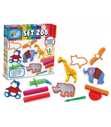 PLASTIART ZOO  CON 3  VASETTI DI PLASTILINA SUPER SOFFICE DA 50GR CON FORMINE TEOREMA GIOCHI