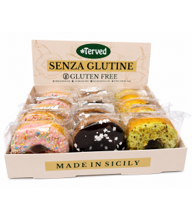 DONUTS ARTIGIANALI TERVED 45G SENZA GLUTINE con farina di grano di saraceno EXPO DA 15PZ. Cioccolato,fragola e pistacchio