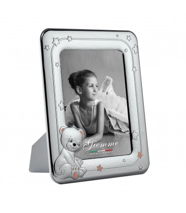 PORTAFOTO BIMBI COLORE ROSA METALLO ARGENTATO  13X18 MADE IN ITALY RETRO E PIEDINO IN LEGNO SCATOLA E GARANZIA KBT80B