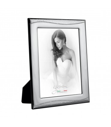 PORTAFOTO METALLO ARGENTATO LUCIDO 15X20 MADE IN ITALY RETRO E PIEDINO IN LEGNO SCATOLA E GARANZIA KST45-3