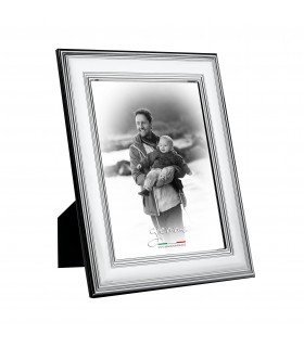 PORTAFOTO METALLO ARGENTATO LUCIDO 15X20 MADE IN ITALY RETRO E PIEDINO IN LEGNO SCATOLA E GARANZIA KST04-3