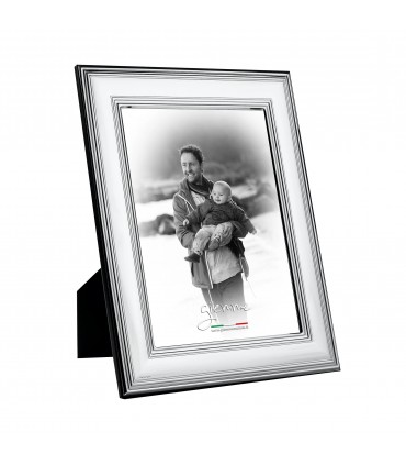 PORTAFOTO METALLO ARGENTATO LUCIDO 15X20 MADE IN ITALY RETRO E PIEDINO IN LEGNO SCATOLA E GARANZIA KST04-3