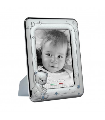 PORTAFOTO BIMBI COLORE CELESTE METALLO ARGENTATO 13X18 MADE IN ITALY RETRO E PIEDINO IN LEGNO SCATOLA E GARANZIA KBT80A