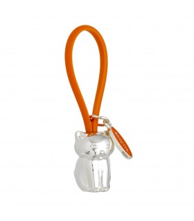 PORTACHIAVI BAGUTTA GATTO ARGENTATO E GANCIO IN SILICONE ARANCIONE CONFEZIONATO IN SCATOLA E BUSTA DA REGALO 2207-01AR