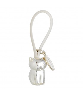 PORTACHIAVI BAGUTTA GATTO ARGENTATO E GANCIO  IN SILICONE BIANCO CONFEZIONATO IN SCATOLA E BUSTA DA REGALO 2207-01BI