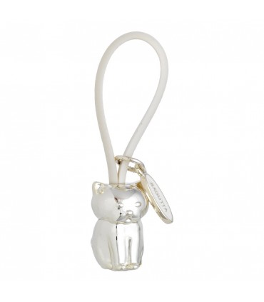 PORTACHIAVI BAGUTTA GATTO ARGENTATO E GANCIO  IN SILICONE BIANCO CONFEZIONATO IN SCATOLA E BUSTA DA REGALO 2207-01BI