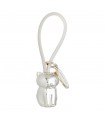 PORTACHIAVI BAGUTTA GATTO ARGENTATO E GANCIO  IN SILICONE BIANCO CONFEZIONATO IN SCATOLA E BUSTA DA REGALO 2207-01BI