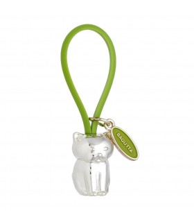PORTACHIAVI BAGUTTA GATTO ARGENTATO E GANCIO IN SILICONE VERDE CONFEZIONATO IN SCATOLA E BUSTA DA REGALO 2207-01VE