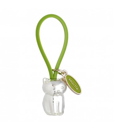 PORTACHIAVI BAGUTTA GATTO ARGENTATO E GANCIO IN SILICONE VERDE CONFEZIONATO IN SCATOLA E BUSTA DA REGALO 2207-01VE