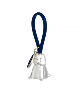 PORTACHIAVI BAGUTTA CANE ARGENTATO E GANCIO IN SILICONE BLU CONFEZIONATO IN SCATOLA E BUSTA DA REGALO 2207-02BL
