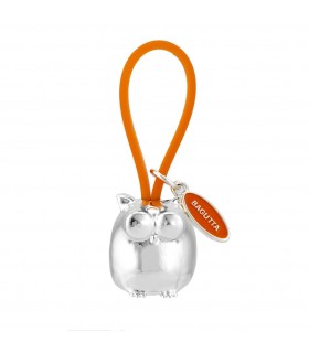 PORTACHIAVI BAGUTTA GUFO ARGENTATO E GANCIO IN SILICONE ARANCIONE CONFEZIONATO IN SCATOLA E BUSTA DA REGALO 2207-05AR
