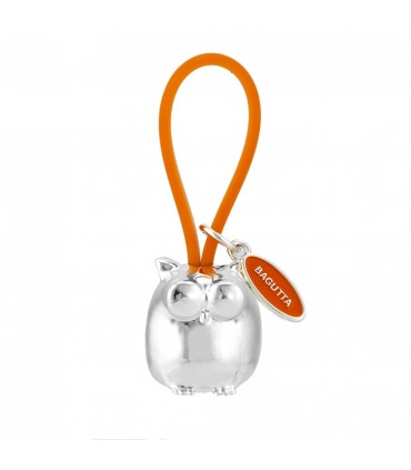 PORTACHIAVI BAGUTTA GUFO ARGENTATO E GANCIO IN SILICONE ARANCIONE CONFEZIONATO IN SCATOLA E BUSTA DA REGALO 2207-05AR