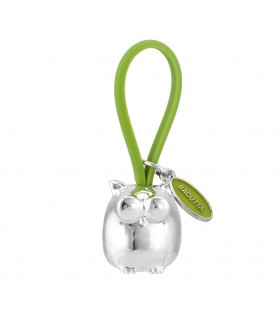 PORTACHIAVI BAGUTTA GUFO ARGENTATO E GANCIO IN SILICONE VERDE  CONFEZIONATO IN SCATOLA E BUSTA DA REGALO 2207-05VE
