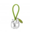 PORTACHIAVI BAGUTTA GUFO ARGENTATO E GANCIO IN SILICONE VERDE  CONFEZIONATO IN SCATOLA E BUSTA DA REGALO 2207-05VE
