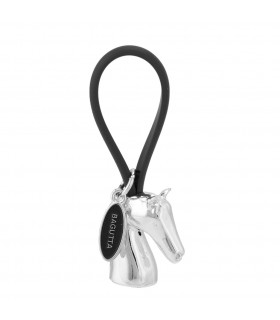 PORTACHIAVI BAGUTTA CAVALLO ARGENTATO E GANCIO IN SILICONE NERO CONFEZIONATO IN SCATOLA E BUSTA DA REGALO 2207-06NE