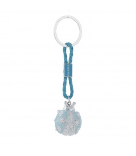 PORTACHIAVI BAGUTTA COCCINELLA AZZURRA CON CORDONE CONFEZIONATO IN SCATOLA E BUSTA DA REGALO 2209-01AZ