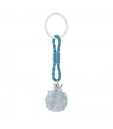 PORTACHIAVI BAGUTTA COCCINELLA AZZURRA CON CORDONE CONFEZIONATO IN SCATOLA E BUSTA DA REGALO 2209-01AZ