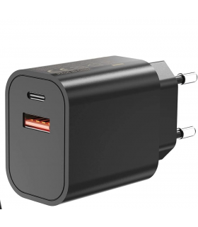 Caricatore da Muro con due prese USB e USB-C di ultima generazione colore NERO