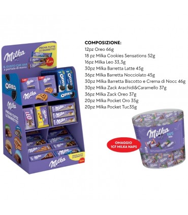 EXPO MILKA & OREO 248PZ+ 1 CF. MILKA NAPS 207 PZ. in omaggio 50 acc.prof IN PRENOTAZIONE CON CONSEGNA A META' SETTEMBRE
