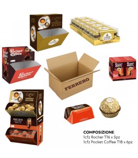 PRALINE SFUSE FERRERO ROCHER 16PZ(5CF)+POCKET COFFEE 18PZ(6CF) TOT PZ.188 + EXPO A BOCCA DI LUPO(IN PRENOTAZIONE)