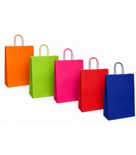 Buste Carta Kraft con manico in cordino Misura 23x32 conf. 25 pz. assortite con 5 colori