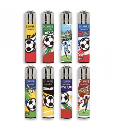 Accendino Clipper Large FOOTBALL T. ESPOSITORE da 192 pz. con grafiche ASSORTITE