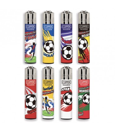 Accendino Clipper Large FOOTBALL T. ESPOSITORE da 192 pz. con grafiche ASSORTITE