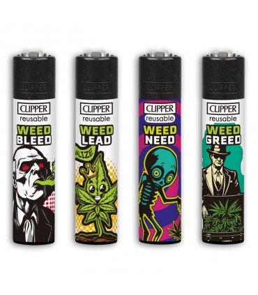 Accendino Clipper Large  WEED RHYME  conf. 48 pz. assortiti con 4 grafiche