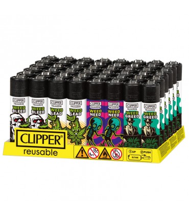 Accendino Clipper Large  WEED RHYME  conf. 48 pz. assortiti con 4 grafiche
