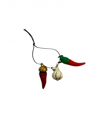 TRIS Corno AGLIO E PEPERONCINO in terracotta, modellato e dipinto interamente a mano con colori acrilici.