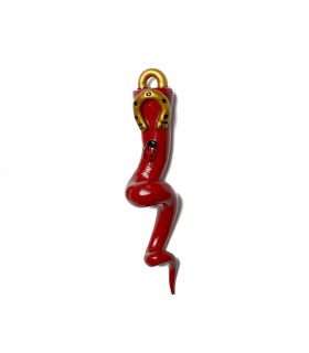 Corno SPIRALE FERRO DI CAVALLO E COCCINELLA CM . 15 in terracotta, modellato e dipinto interamente a mano con colori acrilici