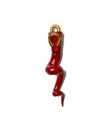 Corno SPIRALE FERRO DI CAVALLO E COCCINELLA CM . 15 in terracotta, modellato e dipinto interamente a mano con colori acrilici