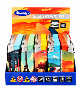 Accendino ELETTRONICO Atomic WORLD TOUR conf. 50 pz. assortito con 5 FANTASIE