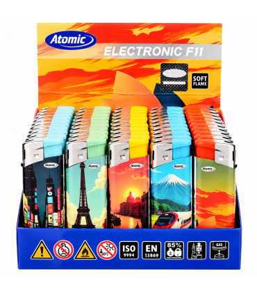 Accendino ELETTRONICO Atomic WORLD TOUR conf. 50 pz. assortito con 5 FANTASIE