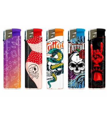Accendino Elettronico ATOMIC TATTOO  ASSORTED conf. 50 pz. ASSORTITO CON 5 FANTASIE
