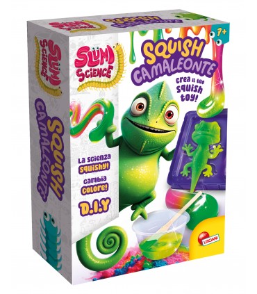 SLUMI SCIENCE SQUISH CAMALEONTE CREA IL TUO TOYS ELASTICO ANTISTRESS CON POLVERE CAMBIA COLORE E  FLUIDI MAGICI LISCIANI GIOCHI