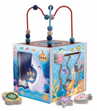 MONTESSORI LEGNO SENSORY CUBE- THE OCEAN CUBO MULTIATTIVITA OGNI LATO UN AVVENTURA LISCIANI GIOCHI